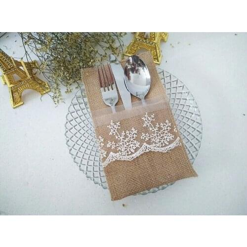 Free shipping Lace linen tableware bag holiday wedding knife fork bag red wine bag
