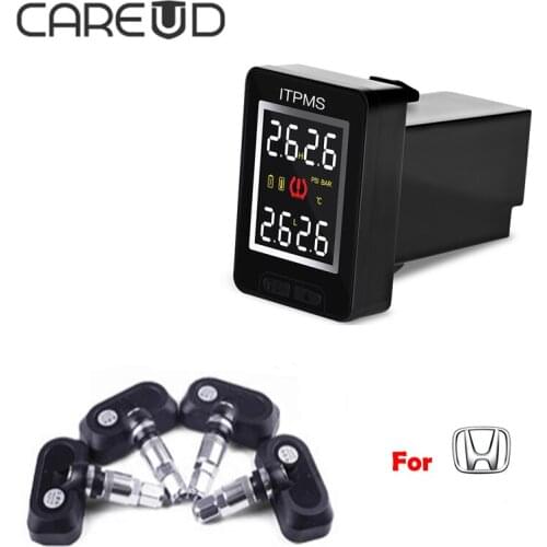 CAREUD TPMS U912 for Honda Car Tyre Pressure Monitoring System 4 Built-In Sensor BAR/PSI LCD Screen Wireless Tire Pressure Alarm