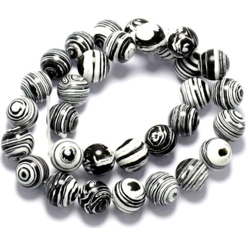 15" Strand Round Synthetic Stone Black And White Malachite Loose Beads For Jewelry Making Charm Bracelet Neck 4/6/8/10/12mm