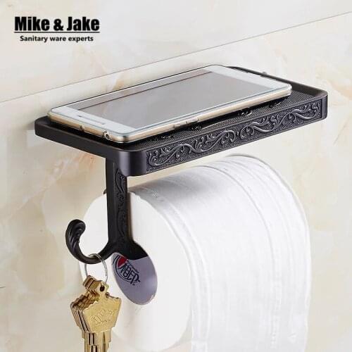 Space aluminum ORB black paper holder with phone shelf plate bathroom paper holder shelf wall paper rack accessories MJ6664