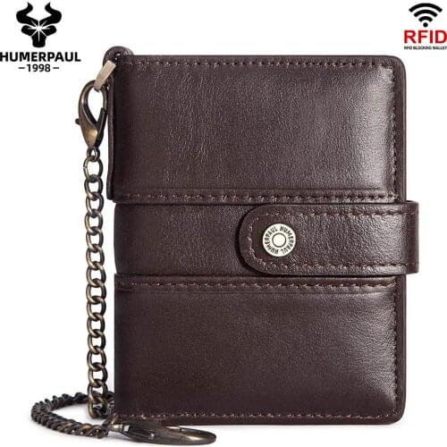Genuine Leather Credit Card Holder Wallet Men Metal RFID Vintage Aluminium Bag Pop Up Bank Cardholder Case Coin Purse New