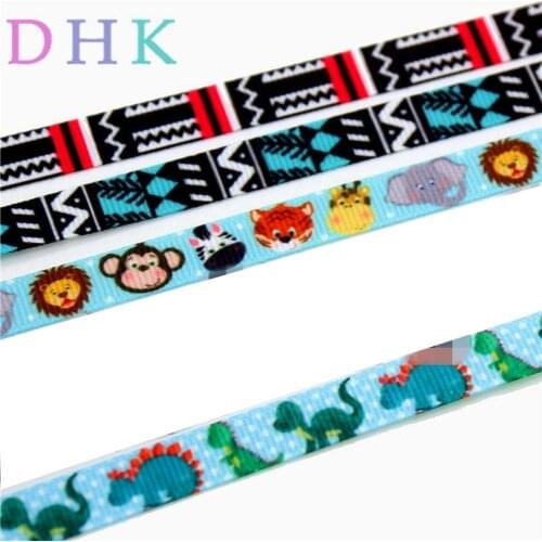 DHK 3/8'' Free shipping dinosaur geometrical animals printed grosgrain ribbon hairbow headwear DIY decoration OEM 9mm S738