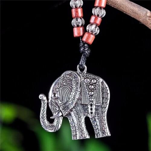 Long Necklace Jewelry For Women Antique Wholesale Statement Silver Color Elephant Suspension Pendants Vintage Christmas Gifts
