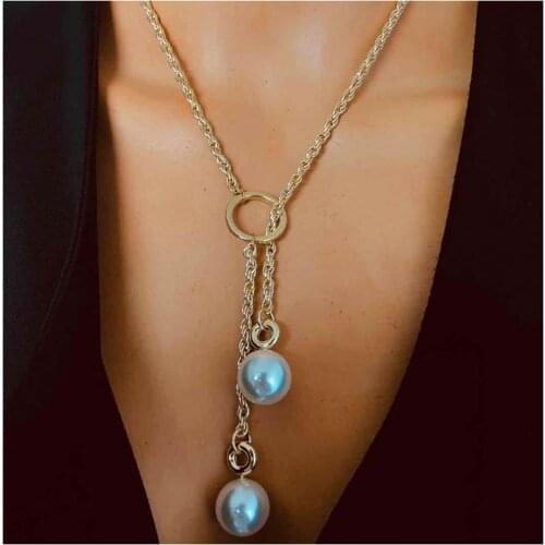 Exknl Fashion Choker Pendant Necklace For Women Pearls Boho Clavicle Vintage Tassel Chain Long Necklaces Jewelry Female 2021