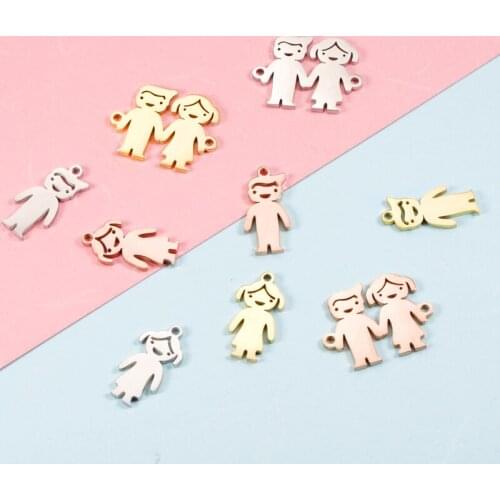 Fnixtar Mirror Polish Stainless Steel Boy And Girls Charm Connectors DIY Handmade Love Valentines Day Jewelry 20 Piece/lot