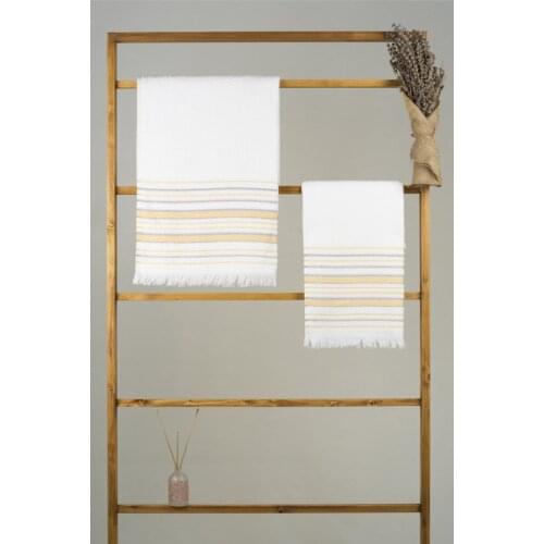 Yellow Stripe Cotton Bath Towel Set 2'li Bath Towel Hand Towel