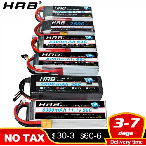 HRB RC Lipo Battery 2S 3S 4S 6S 11.1v 2200mah 22.2v 6000mah 1300mah 1500mah 2600mah 3300mah 4000mah 4200mah XT60-T Deans plug