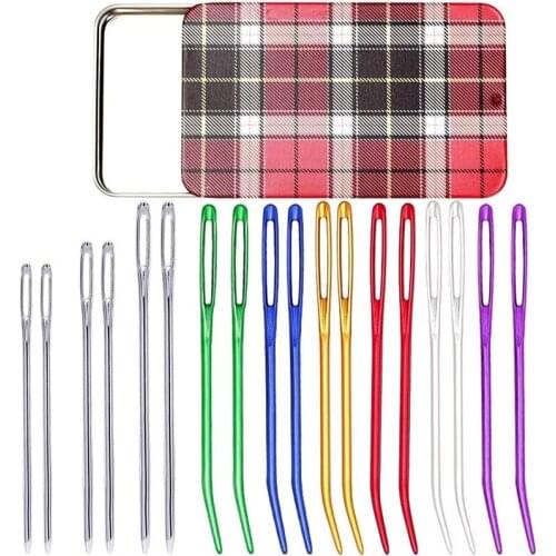 Imzay 12 PCS Yarn Needle Tapestry Needle Bent Embroidery Needles Bent Tip Needles And Large Eye Blunt Needles with Iron Box