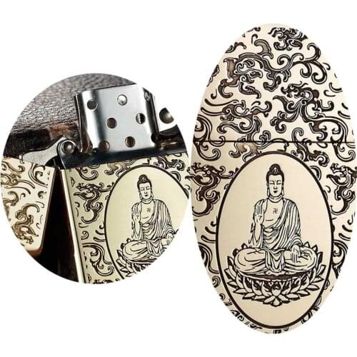 Lighter Kerosene Windproof Personality Auspicious Cloud Buddha Deep Carving Retro Lighter Mens Gift for Boyfriend