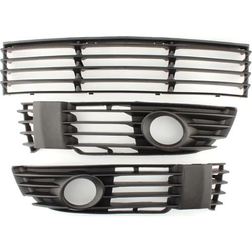 Black Front Bumper DRL Fog Light Lamp Cover Center Lower Grill Set For VW Passat B5 B5.5 2002 2003 2004 2005