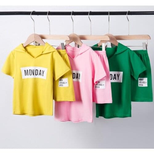 New Summer Children Hoodie Sets Casual Boys Girls Sport Short Sleeve Sets Cotton 3Y 7Y 10Y Kids Clothes Sets Unisex