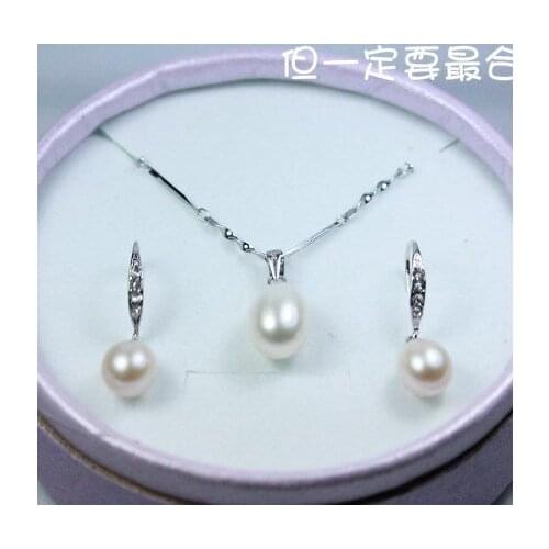 Fashion Natural Real Genuine Fresh Water Pearl Jewelry Set Charm Necklace Earrings Jewelry Girls' Women Female Jewellery