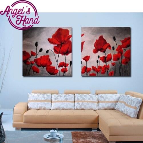 Red Poppy Painting wall art canvas 5d diy diamond paintings for living room vintage flowers picture diamond embroidery full,2pcs