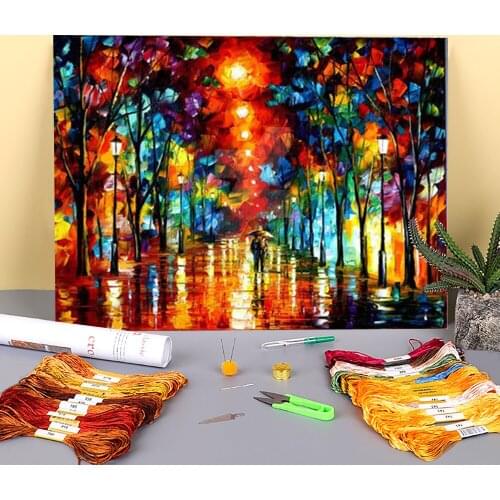 Line Light Printed Water-Soluble Canvas 11CT Cross-Stitch DIY Embroidery Full Kit DMC Threads Handiwork Handicraft Magic