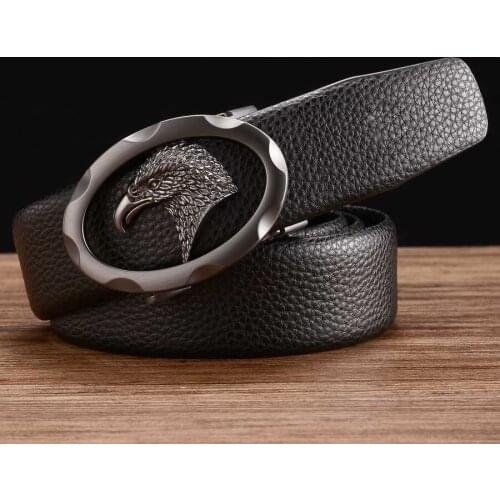 Eagle Automatic Buckle Belt Men Automatic Buckle Belt Waistband for Male Fashion Leather Strap Width:3.5cm 110-130cm