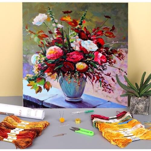 Landscape Flowers Printed 11CT Cross Stitch Set DIY Embroidery DMC Threads Craft Painting Handicraft Needlework Different
