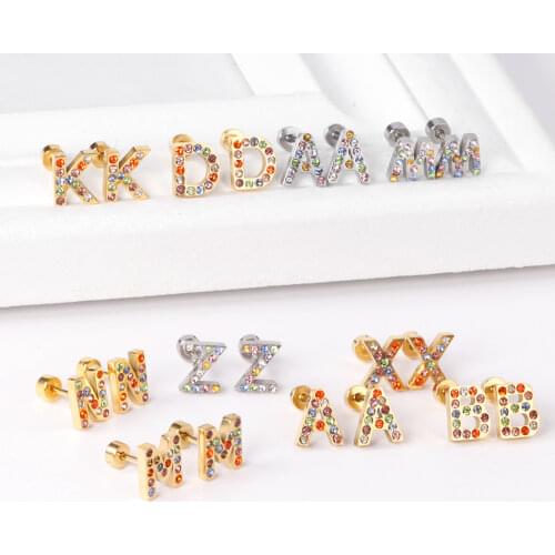 LUXUKISSKIDS Initial A-z Letter christmas earrings Set 2020 stainless steel alphabet Crystal earings for women Fashion Jewelry