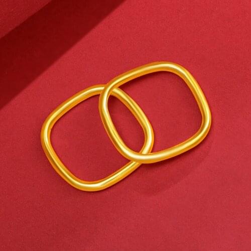 Real Pure 24K Yellow Gold Ring 3D Square Ring Band 2mmW Women Girl Ring 1pcs US 5-9