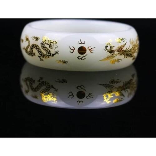 Natural Jade Bangle White Bracelet Hand-Carved Lady Jewellery Fashion Accessories for Women Round Bangle Charm Jadeite Gift 66mm