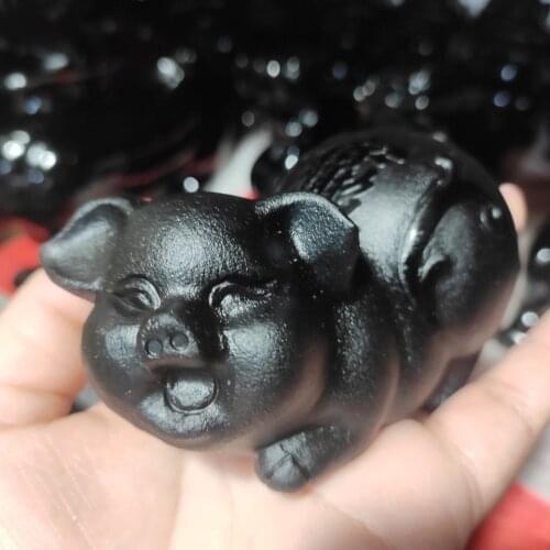 Natural Obsidian Quartz pig Hand Carved Crystal Polished Quartz Healing Stones Gemstones For Home DIY Decorations