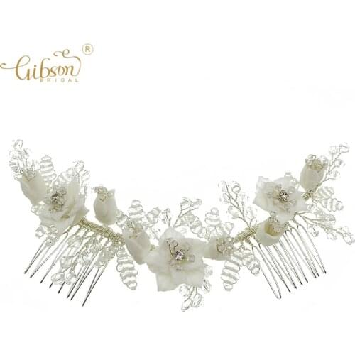 Delicate Flowers Crystal Bridal Hair Accessories Wedding Long Hair Comb Headband Women Prom Party Hair Jewelry