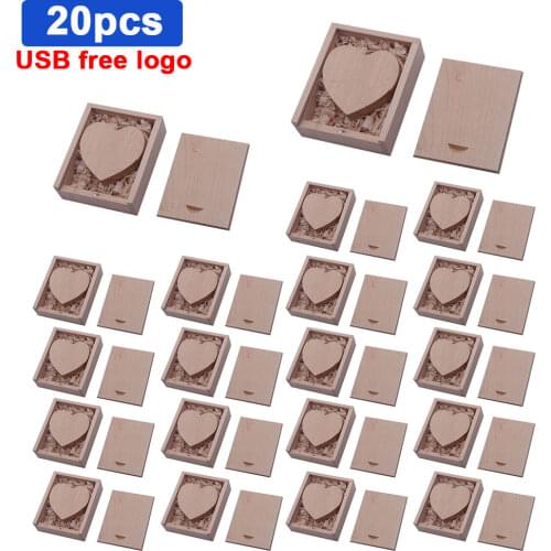 20pcs logo free wood New USB Flash Drive 32GB 64GB Pen Drive 4GB 8GB 16GB Pendrive U Disk Memory Memoria USB Stick for Wedding