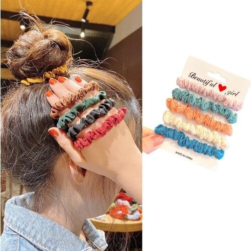 5Pcs Woman Fashion Scrunchies Hair Rope Girls Ponytail Holders Rubber Band Elastic Hair Bands Plaid Hair Accessories Headwear