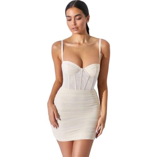 Sexy Club Spaghetti Strap White V Neck Women Summer Bodycon Mini Party Dress Robe Femme Evening French Vestidos 2021 21606