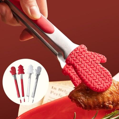 Silicone Food Tongs Stainless Steel Bread Tongs Christmas Style Baking Accessories Cooking Tools Barbecue Clips Steak Tongs
