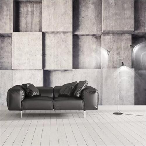 Nordic Vintage Gray 3D Geometric Plaids Industrial Wind Background Mural Wallpaper for Restaurant Cafe Store Decor Wall Paper 3D