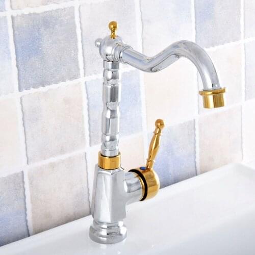 Basin Faucets Gold Silver Brass Bathroom Sink Faucet Deck Mounted Hot and Cold Water Single Hole Mixer Taps Nsf804