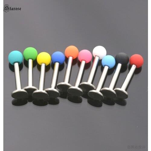 Starose 5Pcs 1.2x8mm Rubber Painting Labret Lip Piercing Black Acrylic Balls Nose Ring Stainless Steel Helix Tragus Ear Jewelry