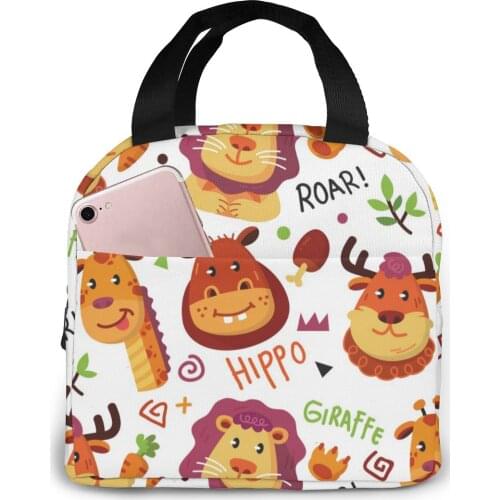 Lunch Bag Colorful Animals Words Thermal Insulated Lunch Box Tote Cooler Bag Bento Pouch Lunch Container Food Storage Bag