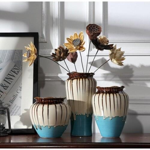 Creative Drips Design Fambe Colorful Glazed Decorative Stoneware Vase Simple Flower Insert Craft