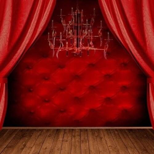 Bright red Curtains chandelier room background High quality Computer print wall backdrops