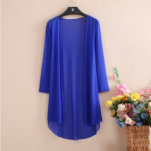 Women Summer Kimono Long Cardigan Mesh Transparent Sun Blouse Chiffon Loose Short Plus Size Shirt Solid Beach Cover Ups Outwear