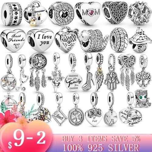 100% 925 Sterling Silver Mom Love infinity Heart Dreamcatcher Charm Beads fit Original Pandora Bracelet Necklace Silver Jewelry