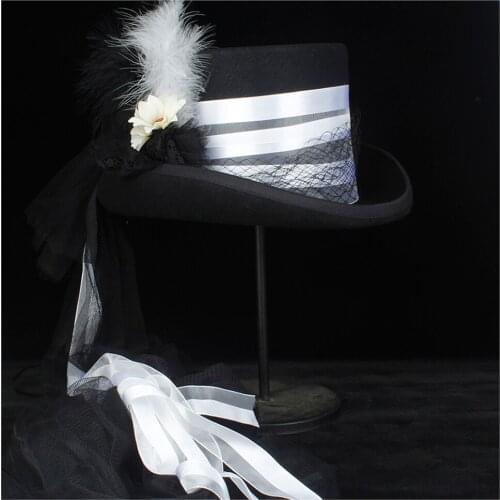 100% Wool Women Steampunk hat Wedding Top Hat Off White Ivory Hat Lady Rhinestone Gala Hat Wedding Feather Top Hat Tea Party Hat