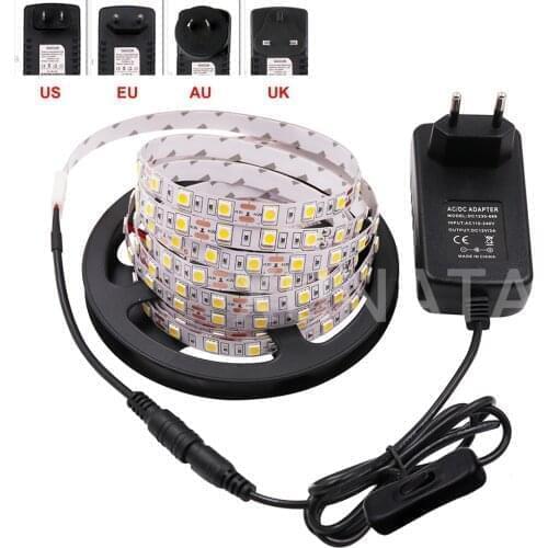 DC12V 5050 LED Strip Set EU/AU/US/UK IP21 IP65 Waterproof Red/Green/Blue/White/Warm White Flexible Tape Ribbon LED Light