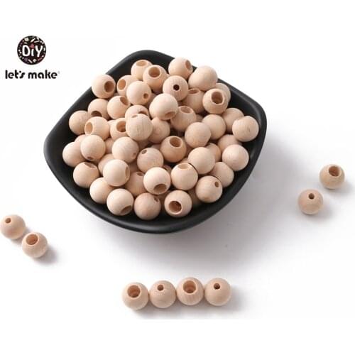 Lets make 200pcs Wooden Teething Beads BPA Free Diy Mosaic Hole Beads 12mm Gifts Baby Necklace Charm Pendants Baby Teether