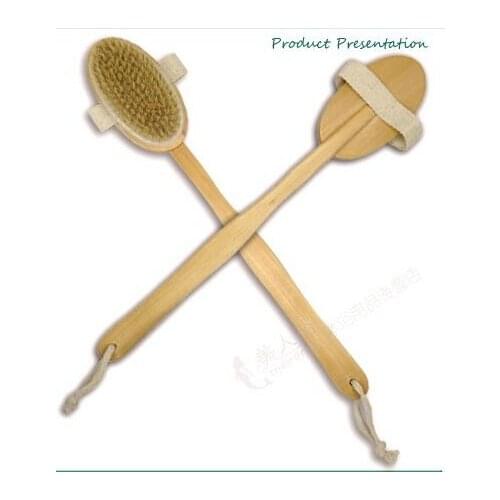 200 pcs Fashion Hot Natural Long Wooden Bristle Body Brush Massager Bath Shower Back Spa Scrubber