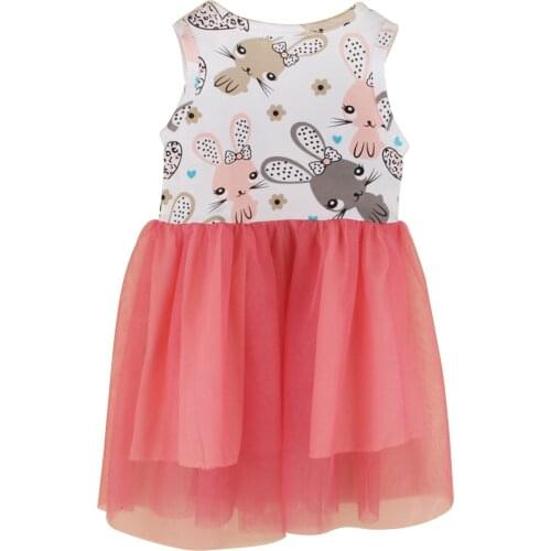 2021 Easter Baby Girls Sweet Style Summer Round Neck Creative Rabbit Printing Sleeveless Dress
