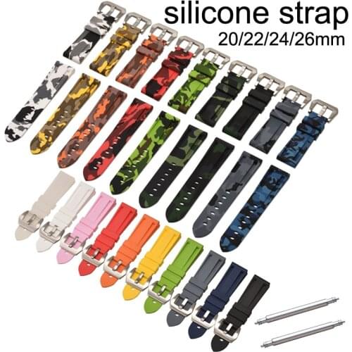 20mm 22mm 24 26mm Camouflage Watch Band Silicone Soft Replacement Watch Strap Sports Rubber Watchbands Camo Wrist Bracelet Belt