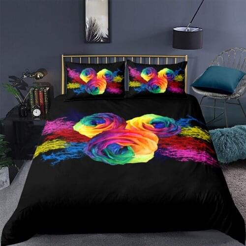 3D Gouache Flowers Design Duvet Cover Sets Bedding Sets Quilt Cover Pillow Cases Full Twin Single Double Size Black Home Texitle