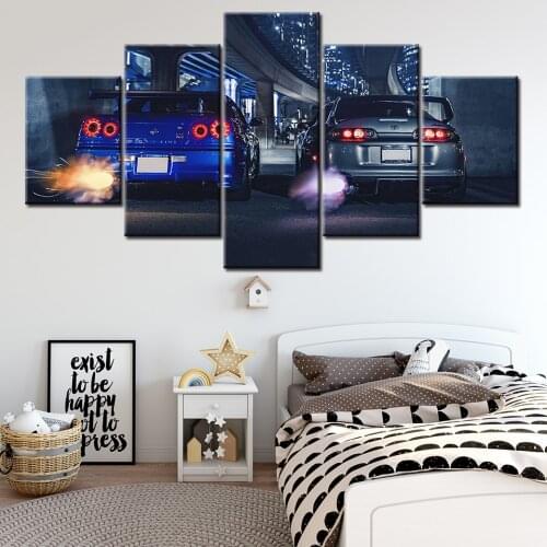 5 Piece HD Print Large Skyline Gtr VS Supra Car Modern Decorative Paintings on Canvas Wall Art for Home Decor Wall Decor