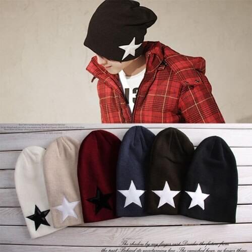 6 Colors New Autumn Winter Unisex Hats Five-pointed Star Wool Knit Hip-Hop Hat Cap Beanies For Men Women Lovers Good Quality