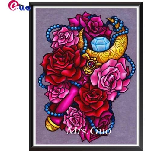 Anime princess beautiful girls Rose wands Diamond Painting Diy 5d Full Square Round Drill Cross Stitch Rhinestone Home Decor