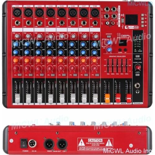 Pro 8 Microphone Channel Bluetooth Audio Mixer 8-Input 2-Bus DJ Live Sound Mixing Console with DSP USB MP3 EQ 48V Phantom Power