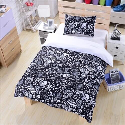 Free shipping black white charm skull 3pcs bedding set no bed sheet pościel sabanas twin full queen king size home textile