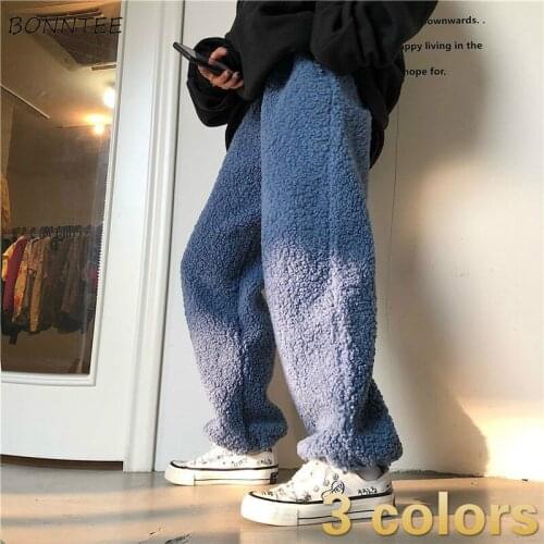 Casual Pants Women Daily Solid Joggers Harajuku Elastic Waist Ins Streetwear Thicker Winter Baggy Straight Warm 2XL Korean Style